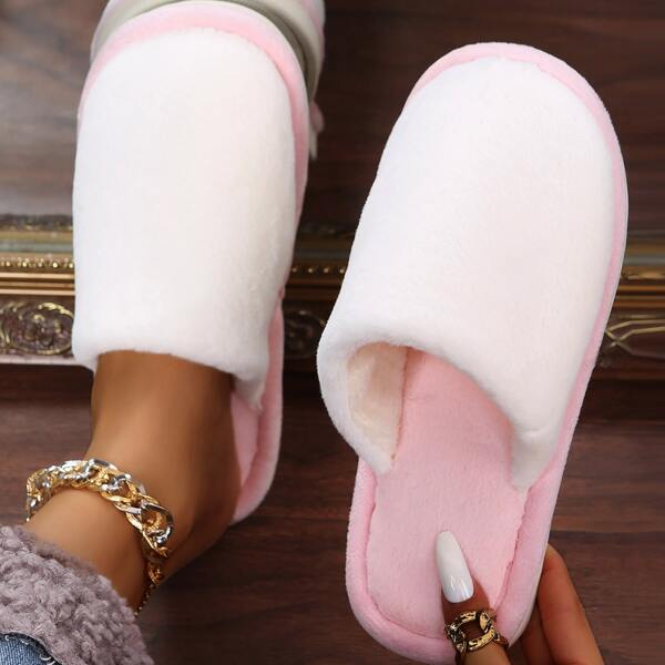

Two Tone Fluffy Bedroom Slippers, Pink