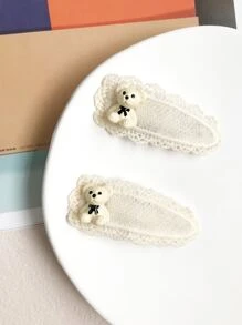 2入組熊裝飾髮夾 - 米色 - 查看 1