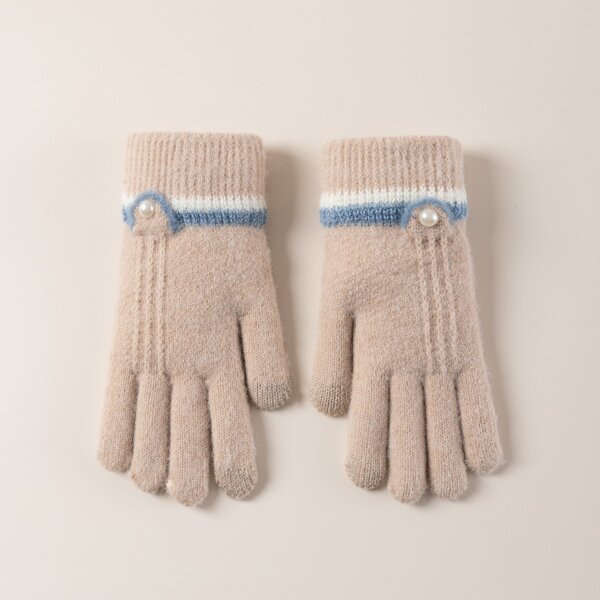

Faux Pearl Decor Gloves, Apricot