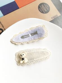 2入組熊裝飾髮夾 - 米色 - 查看 2