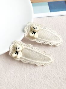 2入組熊裝飾髮夾 - 米色 - 查看 3