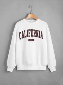 SHEIN Teen Girls Letter Print Drop Shoulder Sweatshirt - White - View 1