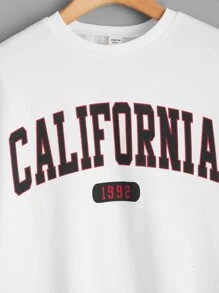 SHEIN Teen Girls Letter Print Drop Shoulder Sweatshirt - White - View 3