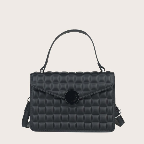 

Minimalist Plaid Flap Square Bag, Black