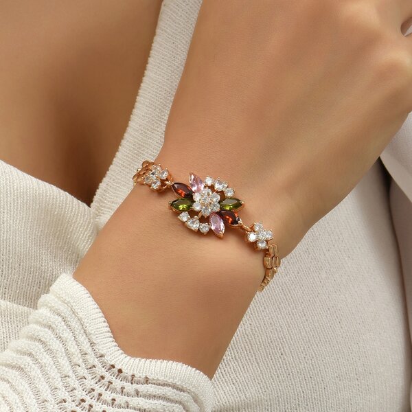 

Zircon Flower Decor Bracelet, Multicolor