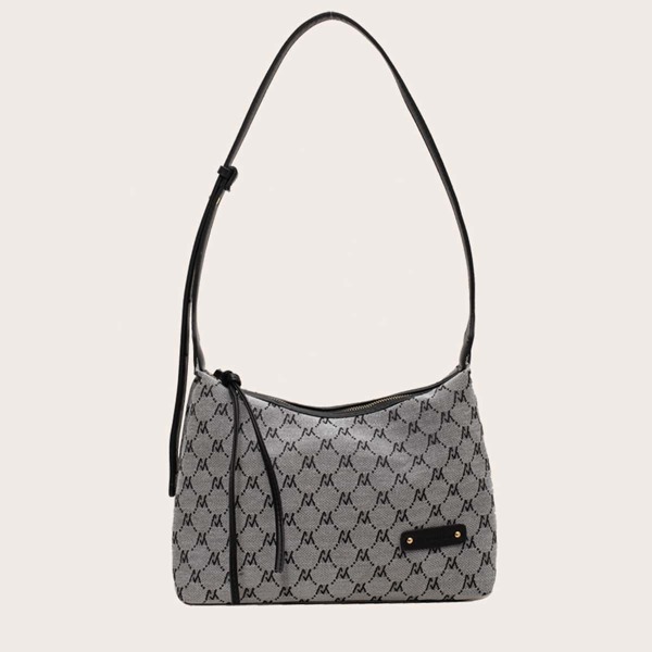 

Colorblock Geometric Graphic Baguette Bag, Grey
