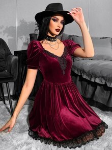 Đầm Tương phản ren Xếp li màu trơn Hấp dẫn - Màu Tím - Xem 4