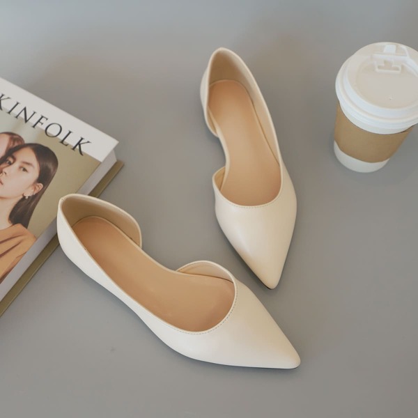 

Point Toe Slip-on Ballet Flats, Beige
