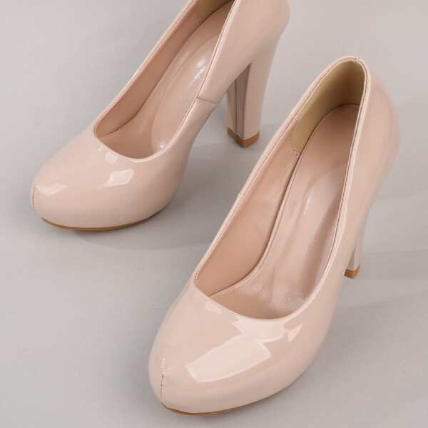 

Chunky High Heeled Court Pumps, Apricot