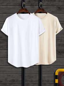 Manfinity Homme Paquete de 2 camisetas de cuello redondo sólidas para hombres - Multicolor - Ver 1