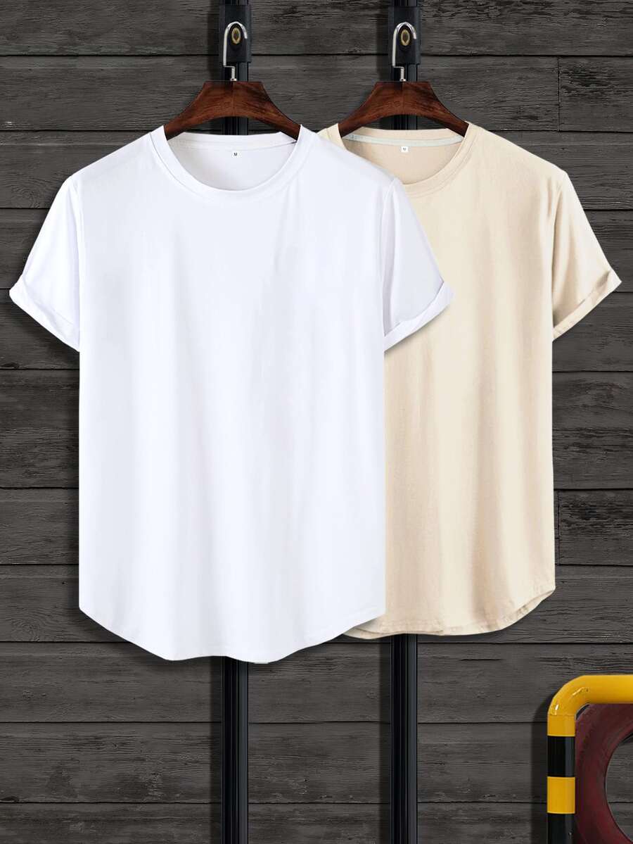 Manfinity Homme Paquete de 2 camisetas de cuello redondo sólidas para hombres - Multicolor - Ver 1