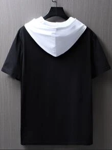 Manfinity Men Letter Graphic Drawstring Hooded Tee - Black - View 2