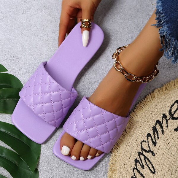 

Minimalist Quilted Slide Sandals, Purple