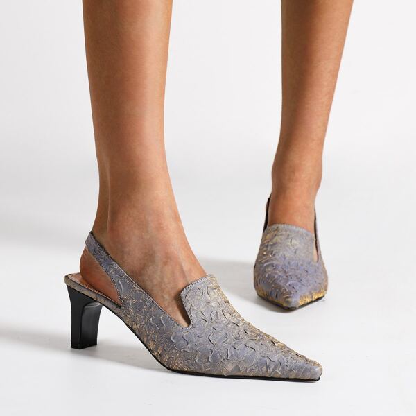 

Point Toe Slingback Chunky Heeled Pumps, Purple