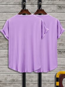 Manfinity Homme 2 paquetes de camisetas cuello redondo sólidas para hombres - Púrpura malva - Ver 2