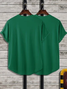 Manfinity Homme Hombres 2 paquetes de camisetas de cuello redondo de un solo color - Verde Oscuro - Ver 2