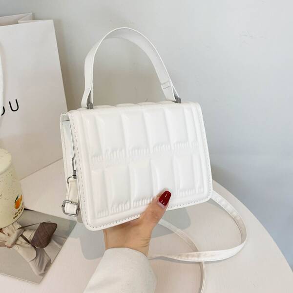 

Stitch Detail Flap Square Bag, White