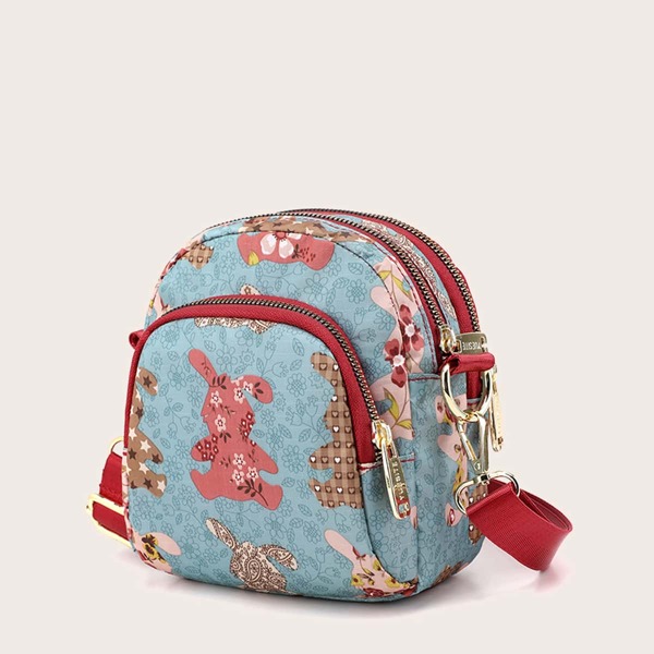 

Cartoon Graphic Colorblock Novelty Bag, Baby blue