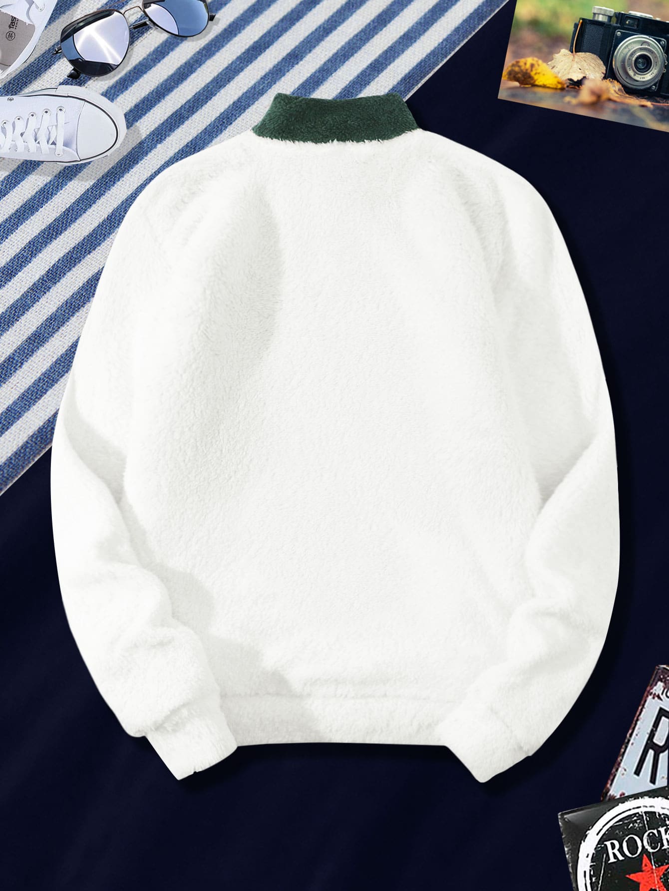 Men Two Tone Kangaroo Pocket Teddy Pullover