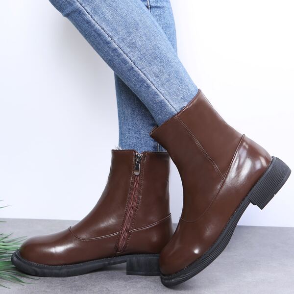

Minimalist Side Zipper Classic Boots, Brown