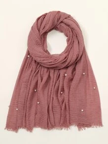 1pc Women's Fashionable & Pearl Decor Solid Color Scarf, Popular Head Wrap - Coral Pink - View 1
