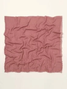 1pc Women's Fashionable & Pearl Decor Solid Color Scarf, Popular Head Wrap - Coral Pink - View 2