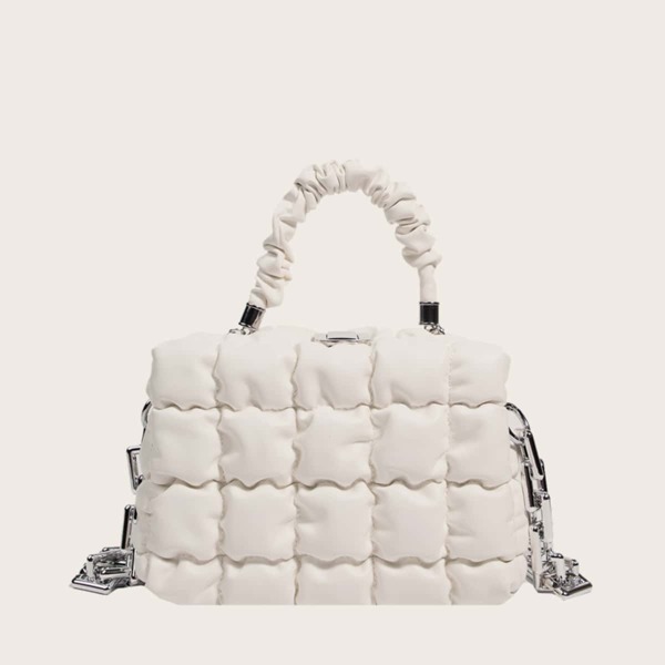 

Quilted Pattern Chain Square Bag, White
