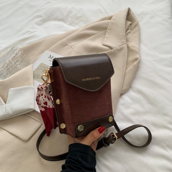 

Twilly Scarf & Studded Decor Bucket Bag, Coffee brown