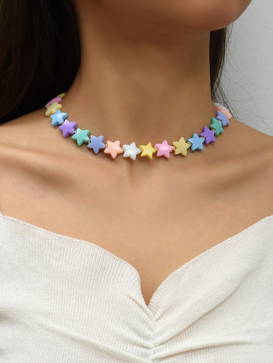 Collar de estrella pentagonal colorida de 1 pieza - Multicolor - Ver 1