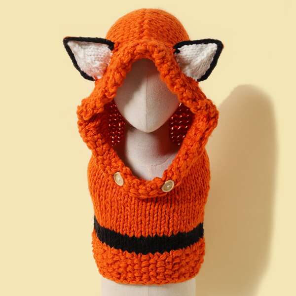 

Kids Button Decor Hat With Scarf, Orange