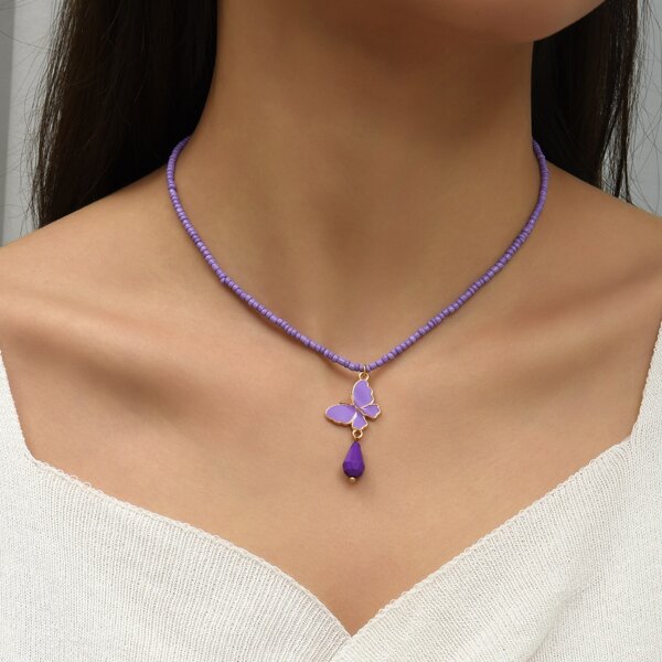 

Butterfly Charm Necklace, Purple
