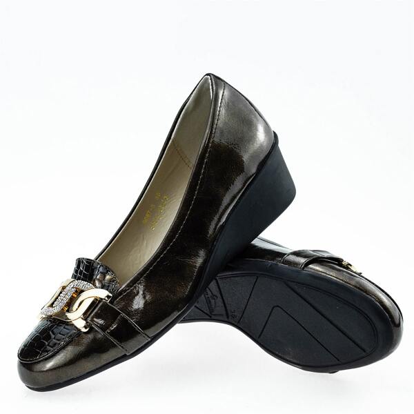 

Metal Decor Wedge Loafers, Black
