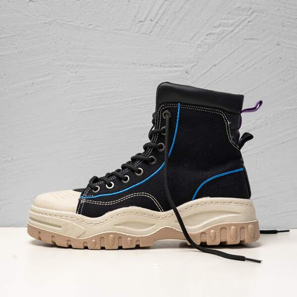 

Men Colorblock Letter Patch Combat Boots, Black