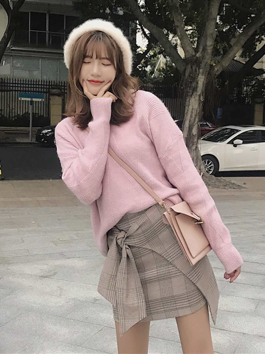 威爾斯親王格紋前打結半身裙 - 彩色 - 查看 1
