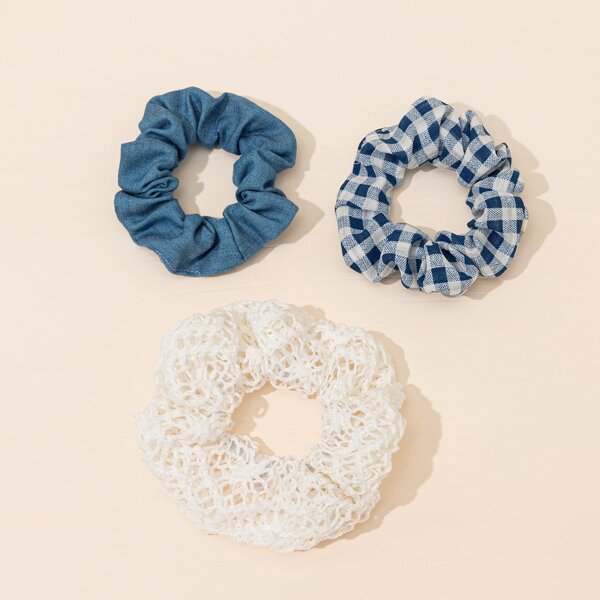 

3pcs Plaid Pattern Scrunchie, Multicolor