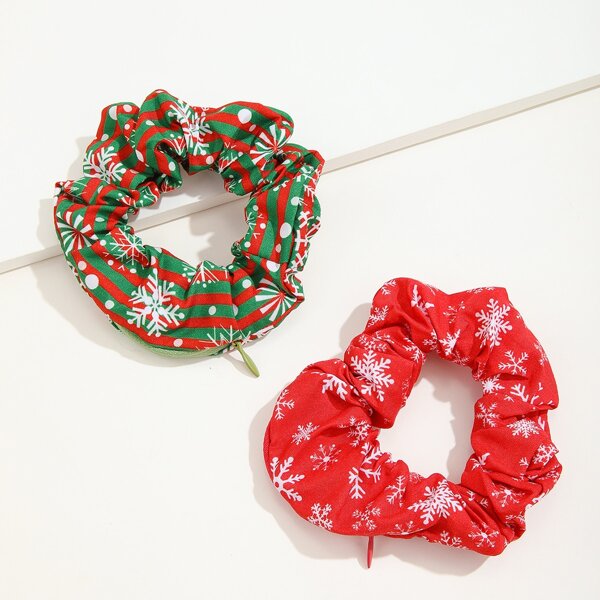 

2pcs Christmas Snowflake Print Scrunchie, Multicolor