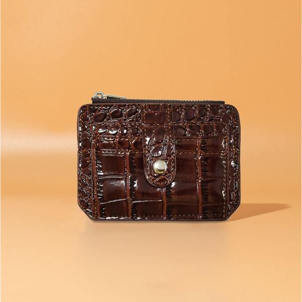 

Men Crocodile Embossed Card Holder, Coffee brown
