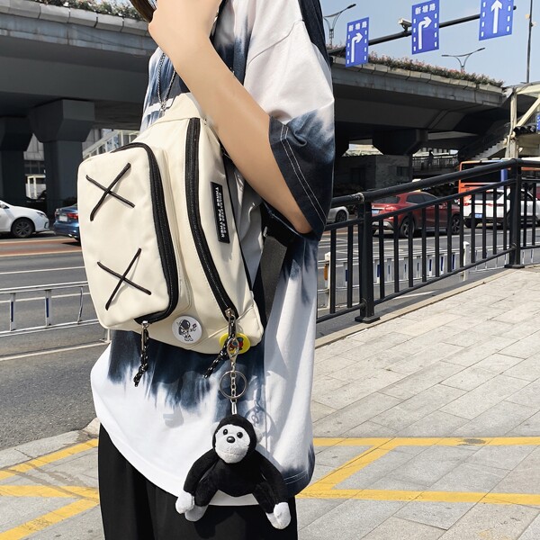 

Men Letter Patch Doll Decor Fanny Pack, White