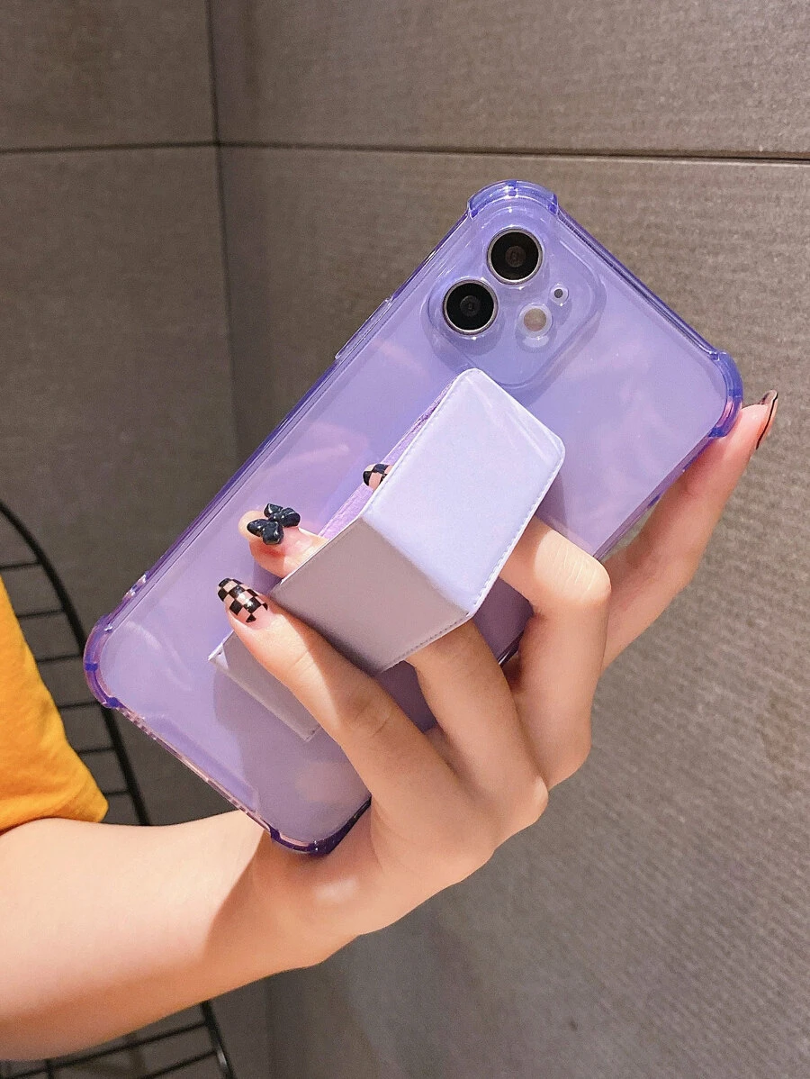 Clear Phone Case With Foldable Holder - Purple - View 1