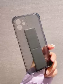 iPhone 11、iPhone 13、iPhone 14 Pro Max適用的透明手機殼，帶折疊支架 - 黑色 - 查看 2