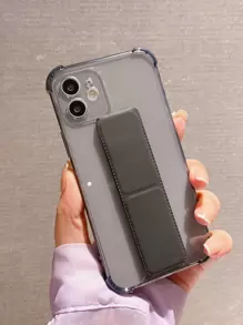 iPhone 11、iPhone 13、iPhone 14 Pro Max適用的透明手機殼，帶折疊支架 - 黑色 - 查看 3