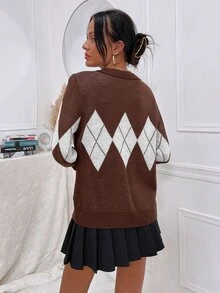 Argyle Pattern Polo Neck Jumper - Multicolor - View 2