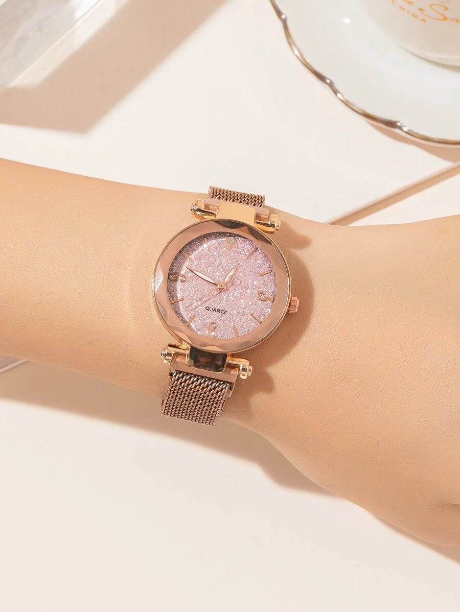 Glitter Dial Round Pointer Quartz Watch As A Gift For Students Returning To School