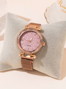 Glitter Dial Round Pointer Quartz Watch As A Gift For Students Returning To School