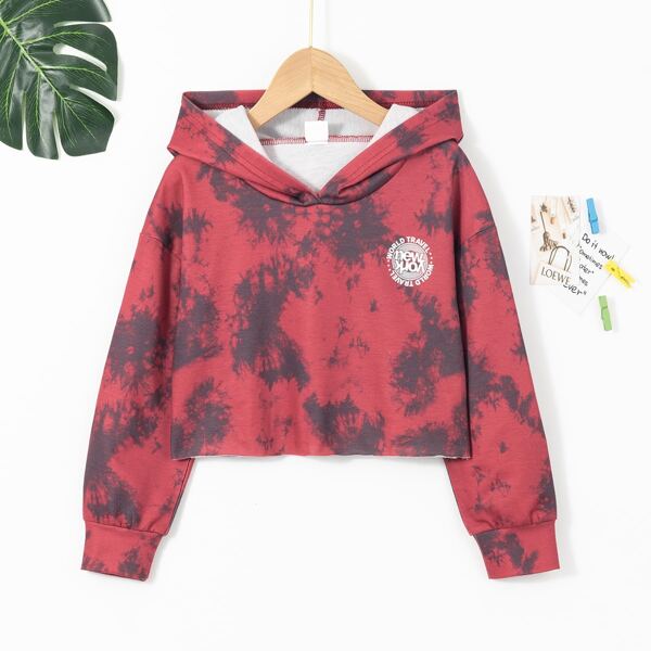 

Girls Tie Dye Letter Graphic Hoodie, Burgundy