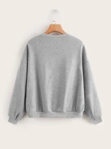 SHEIN Áo nỉ Gái cườm đính Ngọc trai màu trơn Giải trí - Màu Xám nhạt - Xem 2