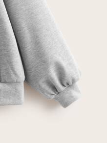 SHEIN Áo nỉ Gái cườm đính Ngọc trai màu trơn Giải trí - Màu Xám nhạt - Xem 4