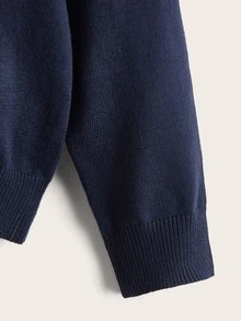 SHEIN Boys Striped Trim Cardigan - Navy Blue - View 4