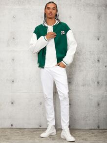 Manfinity 男士斜口袋破洞牛仔褲 - 白色 - 查看 4