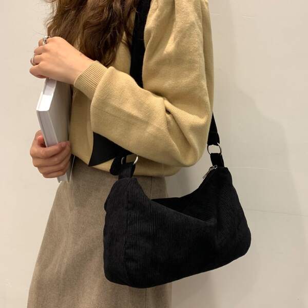 

Minimalist Corduroy Square Bag, Black